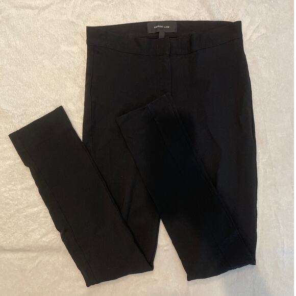 DEREK LAM Women's Stretch Crepe Slim Straight Pants Size 0 Black Flat Front - Picture 4 of 9
